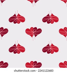 Seamless pattern with two tied hearts. Simple vector illustration in doodle style