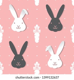 Seamless pattern two tone cute black and white rabbits, illustration-Vector