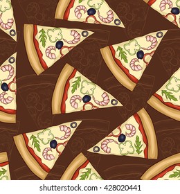 Seamless pattern two types of pizza shrimp