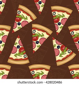 Seamless pattern two types of pizza salami