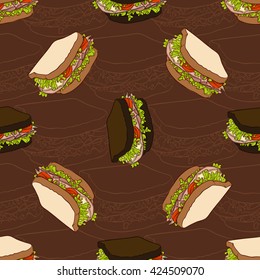 seamless pattern of two types sandwiches