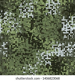 Seamless pattern. Two-layer pixel camo for the jungle. Swamp and green shades. Editable.
