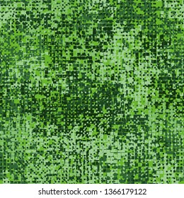 Seamless pattern. Two-layer pixel camouflage. Green forest shades. Editable.