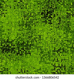Seamless pattern. Two-layer pixel camouflage. Green forest shades. Editable.