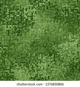 Seamless pattern. Two-layer pixel camouflage. Green forest shades. Editable.