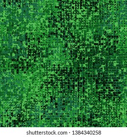 Seamless pattern. Two-layer pixel camouflage. Green forest shades. Editable.