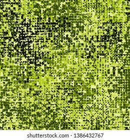 Seamless pattern. Two-layer pixel camouflage. Green forest shades. Editable.
