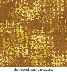Seamless pattern. Two-layer pixel camouflage. Gold and amber shades. Editable.