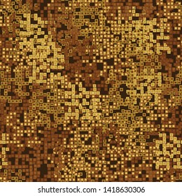 Seamless pattern. Two-layer pixel camouflage. Gold and amber shades. Editable.