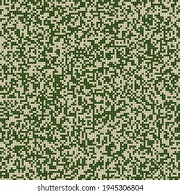 Patrón sin foco. Camuflaje en píxeles de dos tonos. Verde y beige.