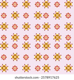 Seamless Pattern of Two-Toned Floral Motifs on Light Pink Background