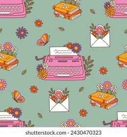 seamless pattern  with typewriter, books, envelope