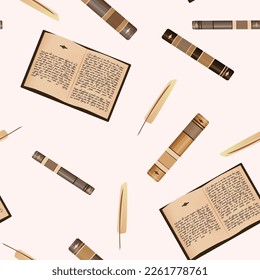 Seamless pattern with typewriters, sheets of paper, elements of writing. Colorful illustration with hand drawn objects. Design overlapping background vector. Decorative wallpaper, good for printing