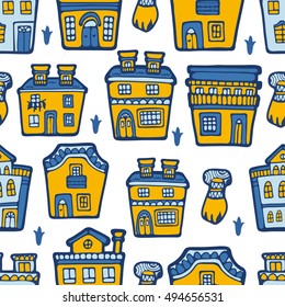 Seamless pattern with typical portuguese houses