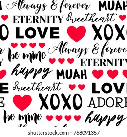 Seamless pattern of typography design for valentine’s day