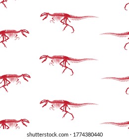 Seamless pattern with tyrannosaurus dinosaur silhouette in isolate on white background. Vector illustration.