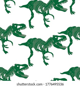 Seamless pattern with tyrannosaurus dinosaur silhouette in isolate on white background. Vector illustration.