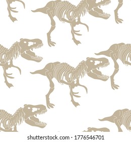 Seamless pattern with tyrannosaurus dinosaur silhouette in isolate on white background. Vector illustration.