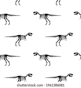 Seamless pattern with tyrannosaurus skeletons on a white background