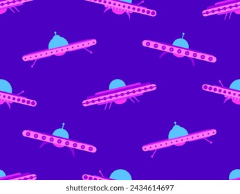 Seamless pattern with UFO in flat style. Background with alien spaceships and space flying saucers. Alien spaceships. Design for print, banners and advertising. Vector illustration