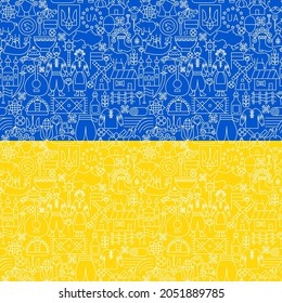 Seamless Pattern Ukraine Flag. Vector Thin Outline National Background.