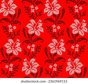 Seamless pattern of Ukrainian floral ornament in ethnic style, identity, vyshyvanka, embroidery for print clothes, websites, banners, poster. Vector illustration background