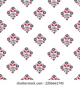 Seamless pattern with Ukrainian folk floral ornament and fairy flowers.