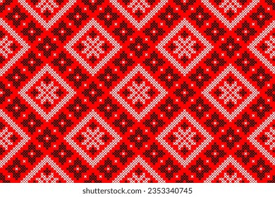 Seamless pattern of Ukrainian ornament in ethnic style, identity, vyshyvanka, embroidery for print clothes, websites, banners, poster. Vector illustration background