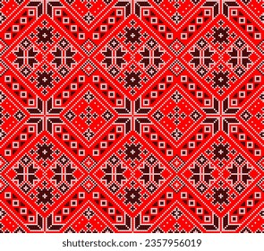 Seamless pattern of Ukrainian ornament in ethnic style, identity, vyshyvanka, embroidery for print clothes, websites, banners, poster. Vector illustration background