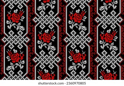 Seamless pattern of Ukrainian ornament in ethnic style, identity, vyshyvanka, embroidery for print clothes, websites, banners, poster. Vector illustration background