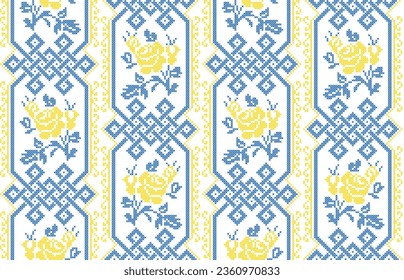 Seamless pattern of Ukrainian ornament in ethnic style, identity, vyshyvanka, embroidery for print clothes, websites, banners, poster. Vector illustration background