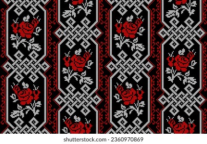 Seamless pattern of Ukrainian ornament in ethnic style, identity, vyshyvanka, embroidery for print clothes, websites, banners, poster. Vector illustration background