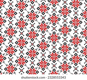 seamless pattern with Ukrainian patterns. embroidery. vector illustration. background. texture. black and red. vintage pattern. flowers. folklore and culture