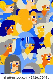 Seamless pattern of Ukrainian people. Modern design, yellow-blue colors, symbolism, unity and spirit of the Ukrainian people. Illustration of people of different ages.