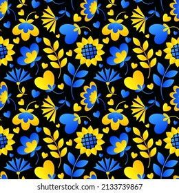 Seamless pattern in the Ukrainian style on a black background. Ukrainian traditions.