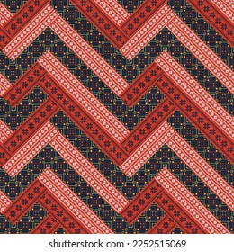 Seamless pattern in Ukrainian style. Ukrainian ornament embroidery. Cross stitch, patchwork. Kitsugi pattern.