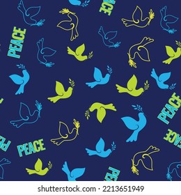 Seamless pattern Ukrainian symbols, dove of peace