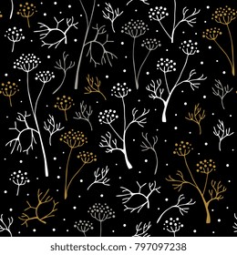 Seamless pattern with umbellate plants, such as dill. Beautiful print for fabric, textile, wallpaper. Vector illustration.