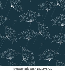 Seamless pattern with umbels Queen Anne's lace plant elements