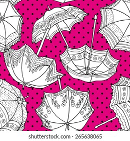 Seamless Pattern Umbrella Black & White & Pink