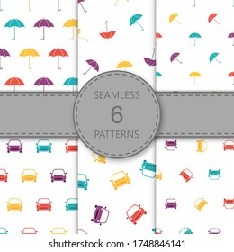 Seamless pattern with umbrella and car on white background, vector illustration