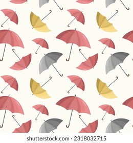 Seamless pattern with umbrella. Colourful umbrellas. Autumn background, vector pattern.