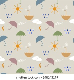 seamless pattern with umbrella and forces of nature silhouettes vector background 