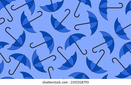 Nahtlose Muster eines Regenschirms auf blauem Hintergrund im Flachstil. Geeignet für Bekleidung, Textilien, Umhüllung und andere.