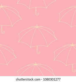 Seamless pattern with umbrella on pink background.