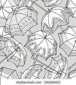 Seamless Pattern Umbrella Retro Black & White