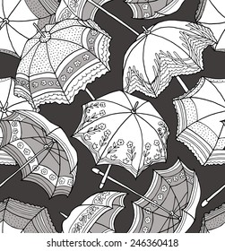 Seamless Pattern Umbrella Retro Black & White