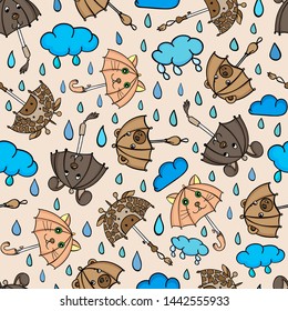 seamless pattern of umbrellas animals children background texture print vector beast clouds rain