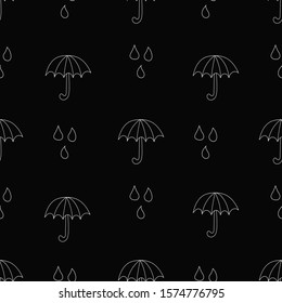 Seamless pattern with umbrellas. Black and white vector illustration.