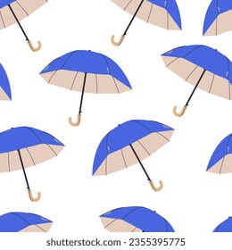 Seamless pattern with umbrellas.The blue umbrella pattern . Pattern for printing on fabric, wallpaper, autumn materials. Protection from rain.